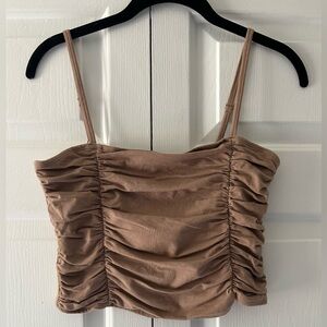 Hollister Ruched Tan Tube Top with Straps Large
